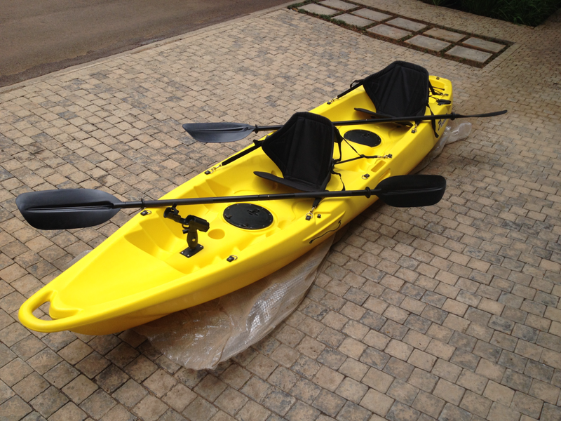 Pioneer Kayak Tandem incl. seats, paddles, leashes and rod holders, Yellow colour, NEW!
