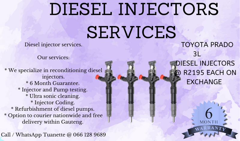 TOYOTA PRADO 3L DIESEL INJECTORS FOR SALE ON EXCHANGE OR TO RECON YOUR OWN