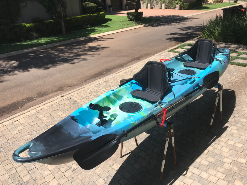 Pioneer Kayak tandem incl. seats, paddles, leashes and rod holders, Ocean Camo colour, NEW!