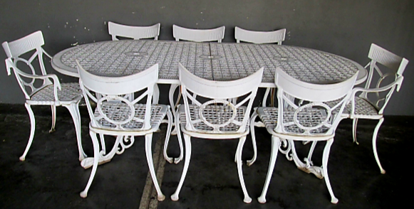 8 Seater Cast Aluminium Patio Set Oval Table and 8 Chairs with 2 Armchairs - White