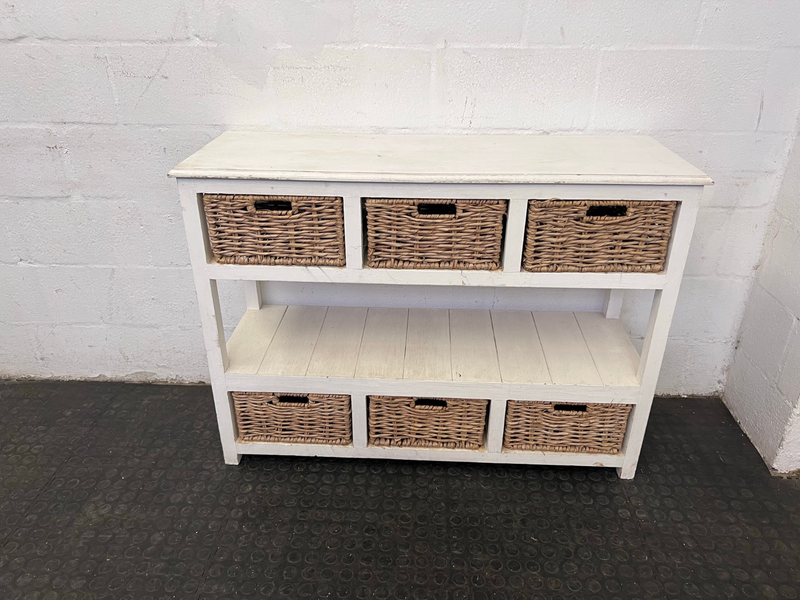 White Framed Six Drawer Wicker Stand- A47439