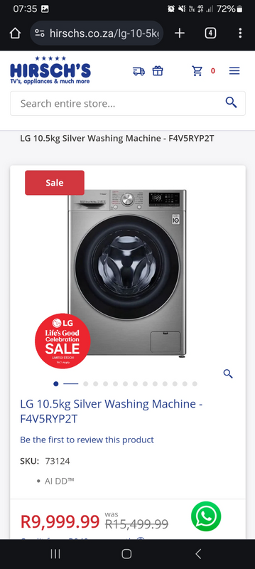 LG 10.5kg Silver Washing Machine - F4V5RYP2T