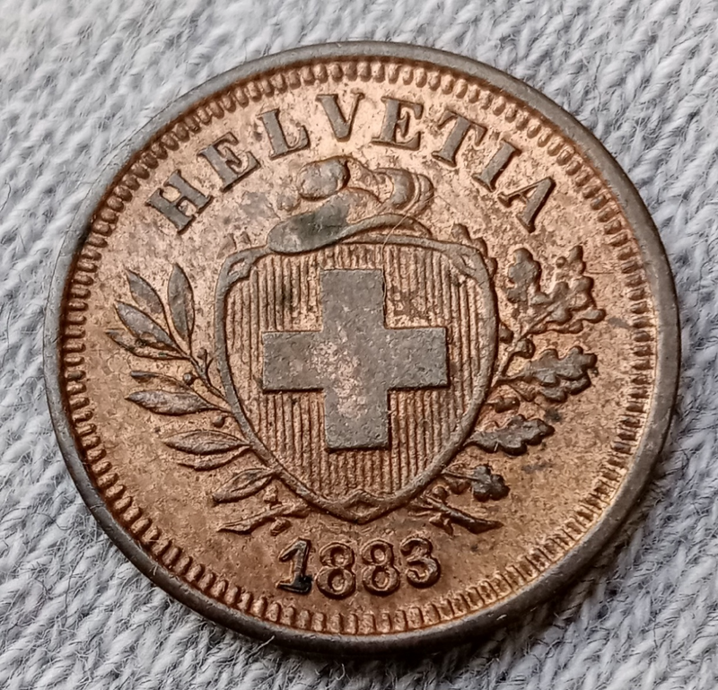 1883 Switzerland 1 Rappen in XF