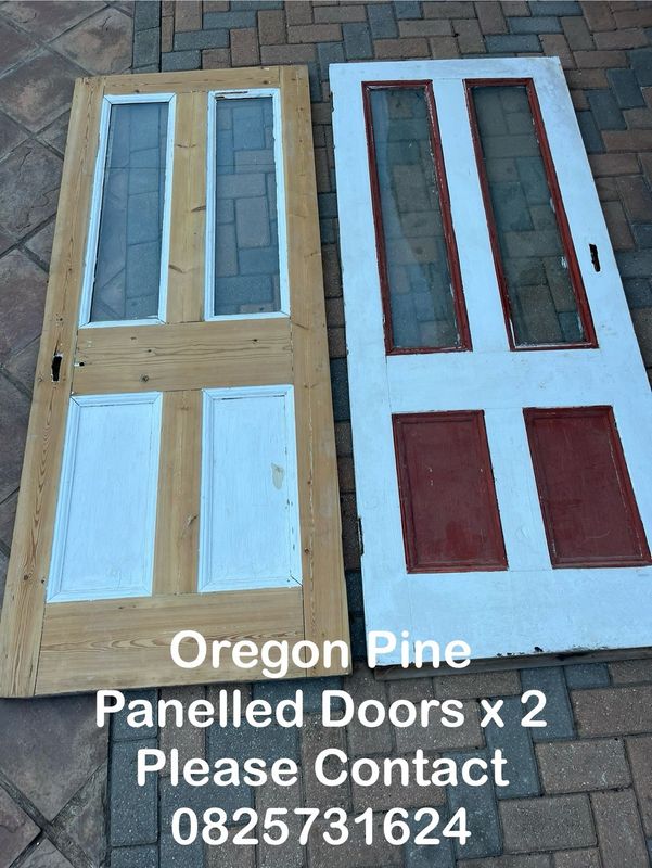 Doors x 2 - Vintage Genuine Oregon Glass Panel Doors - Solid - Excellent - Delivery Arranged