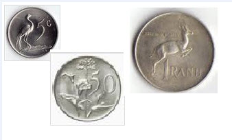 Old SA coins 5c, 50c , R1