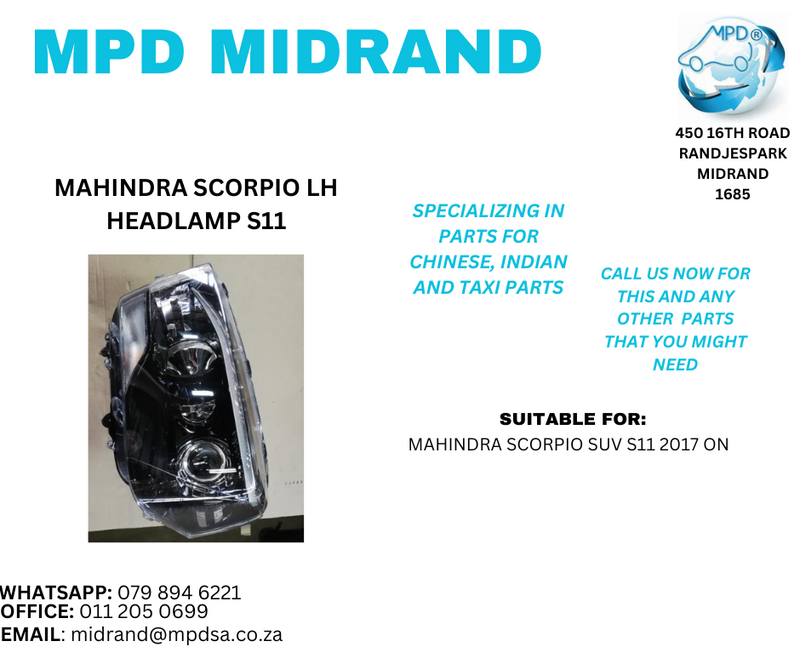Mahindra Scorpio SUV S11 2017 on - LH Headlamp S11