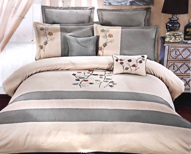Brand New! 11 Piece King Size Grey and Beige Home bedding Comforter Set