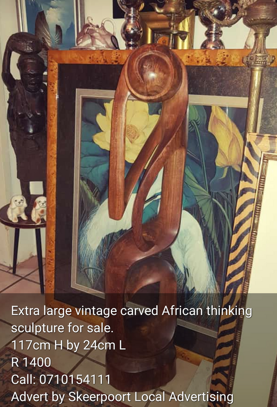 Extra large vintage hand carved African tribal thinking sculpture for sale
