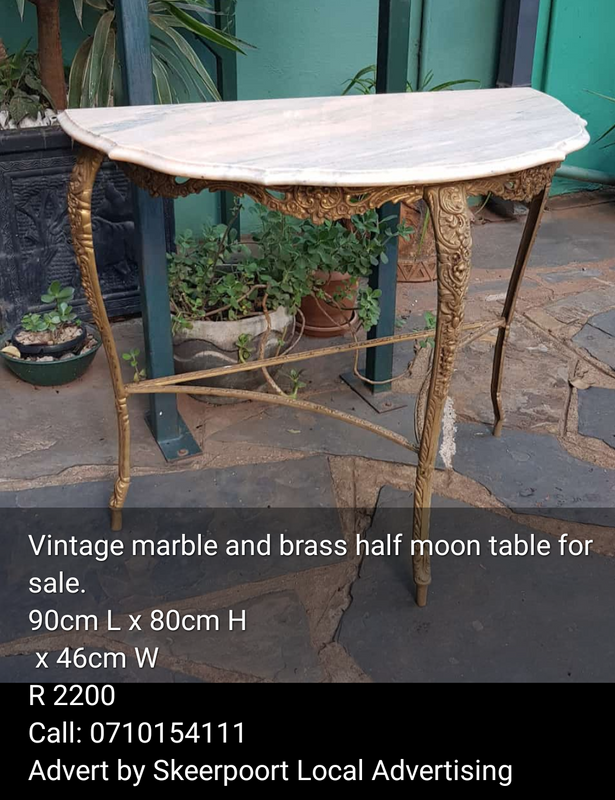 Vintage marble and brass half moon table for sale