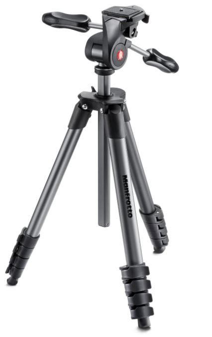 Manfrotto Compact Advanced Aluminum 5-Section Tripod Kit with 3-Way Head, Black (MKCOMPACTADV-BK)