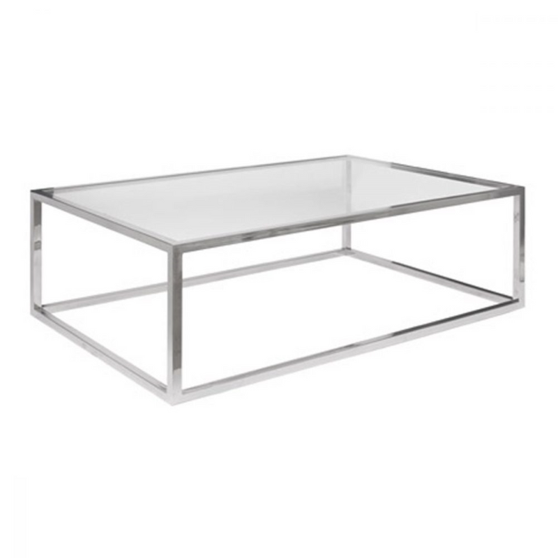 GLASS TOP IN BRUSHED STAINLESS STEEL CUBIC FRAME
