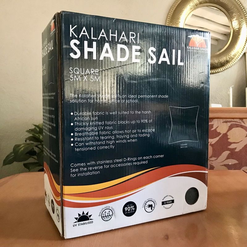 Brand new Kalahari Shade Sail 5 x 5m Square - Charcoal