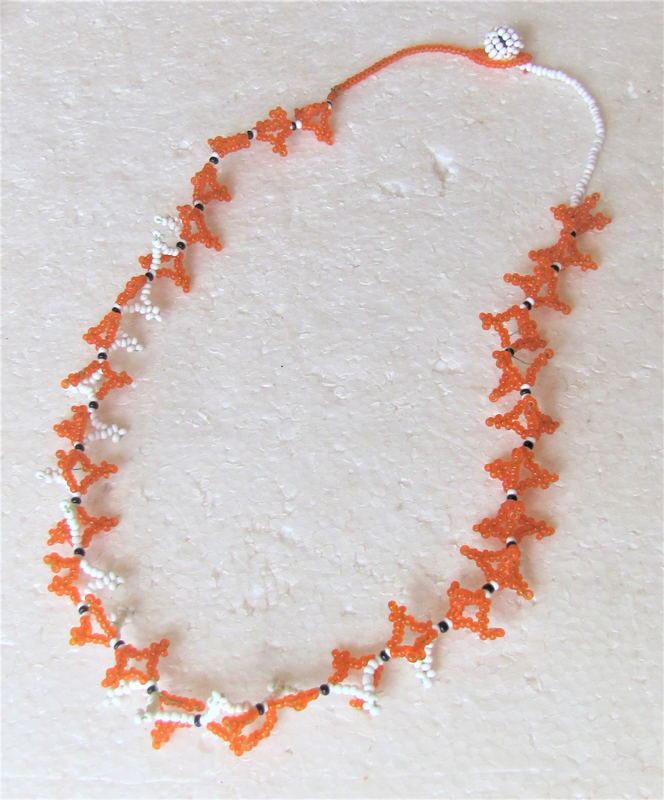 Vintage - Zulu Beaded Orange and White Beaded Necklace