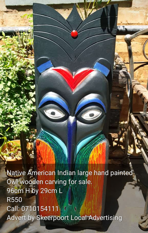 Native American Indian Hand Painted Wooden Owl Carving For Sale