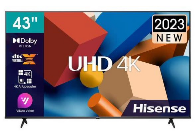 Hisense 43A6K UHD TVHisense 43A6KUHD TV. Dolby Vision; DTS Virtual X; AI 4k Upscaler; Vida