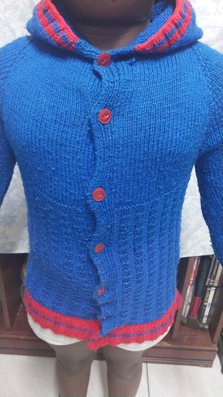 Knitted Blue and Red Hooded Jersey