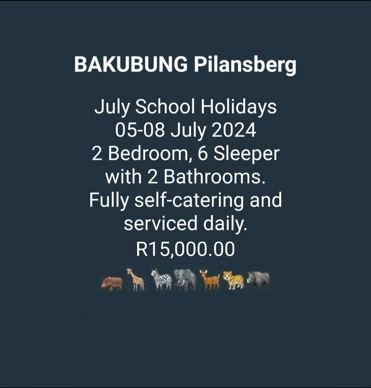 BAKUBUNG, Pilansberg (once off Timeshare during July School Holiday)
