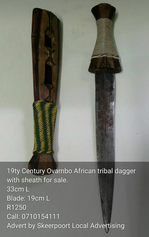 19th Century Ovambo African tribal dagger with sheath for sale
