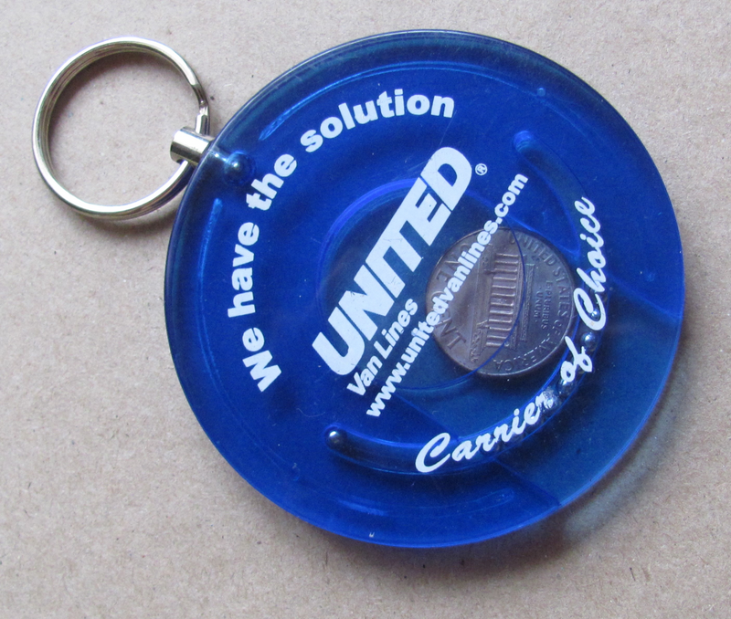 USA United Van Liner&#39;s Trick Key Ring with a 2008 1 cent Coin Inside