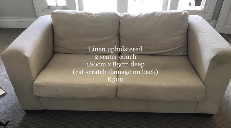 Linen upholstered 2 seater couch