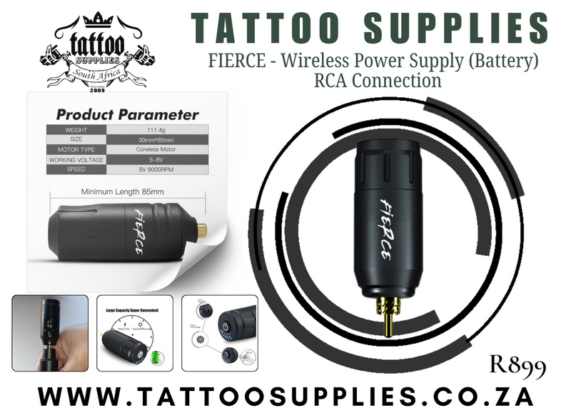 Tattoo Supplies - FIERCE - Wireless Power Supply (Battery) - RCA Connection