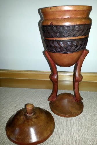 Beautiful African Tribal Art - Large Hand Carved Wooden Ceremonial Urn/Vessel/Cup with Lid