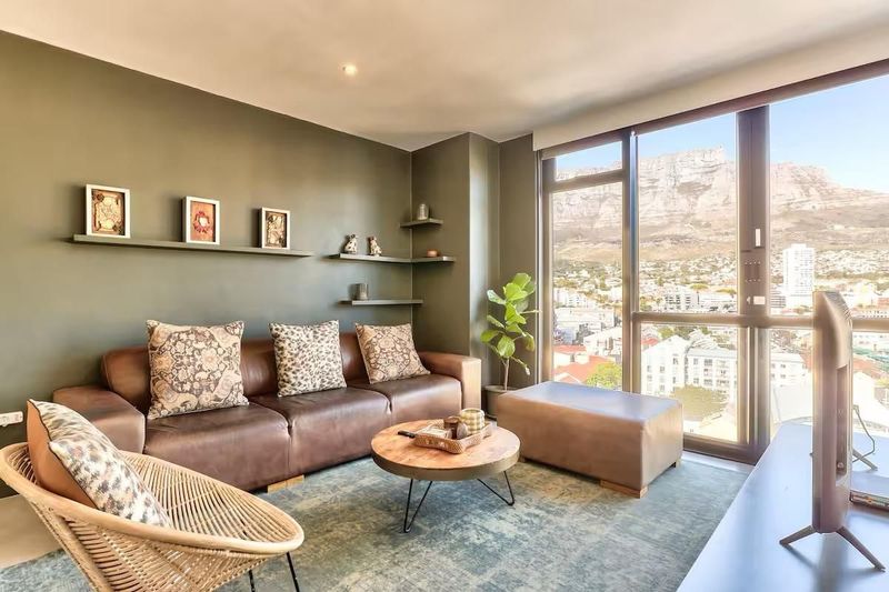 17th-floor apartment in Cape Town’s city center offers uninterrupted views of Table Mountain and ...