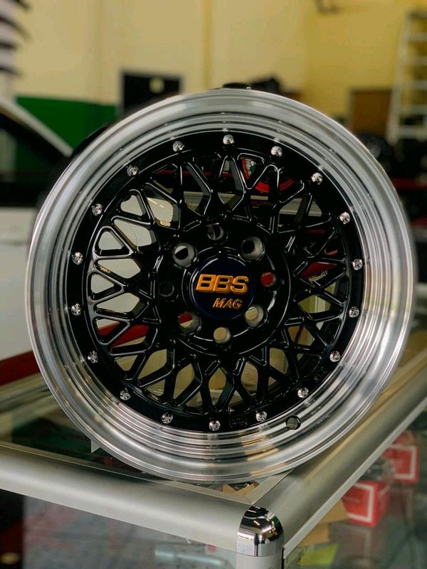 14&#34; BBS 4x100/108 Black Machined lip Mags With 6.5J ET28