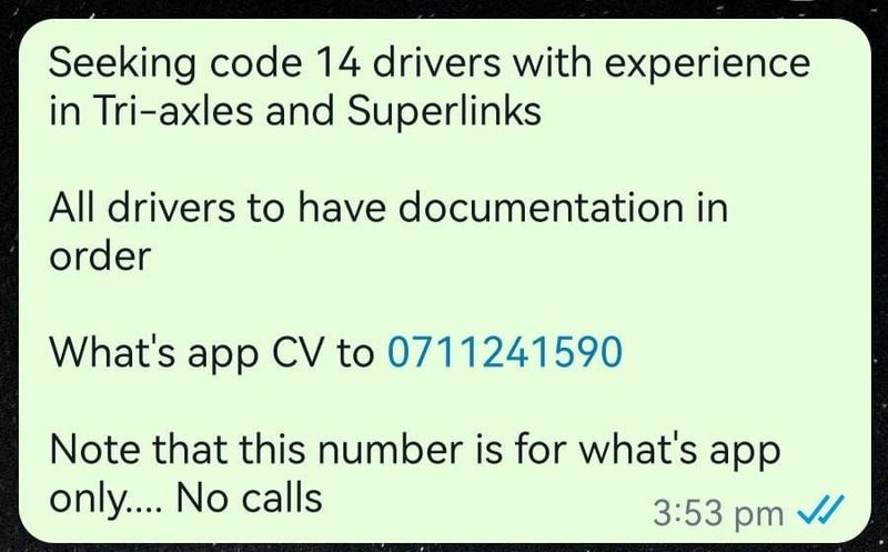 Seeking Code 14 Driver&#39;s for Tri-axle and Superlink