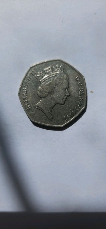 RARE 1997 Queen Elizabeth II D.G.REG.F.D.50 Fifty Pence Coin.
