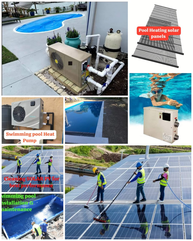 Heat pump, solar pool heater, Solar PV cleaning, Back up system, Electrical service, pool service...