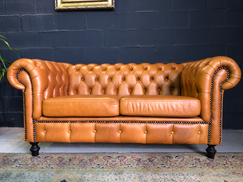 (ON PROMOTION) Brand new 1.8m petite genuine leather CHESTERFIELD two seater sofa. (100% FULL GRAIN)
