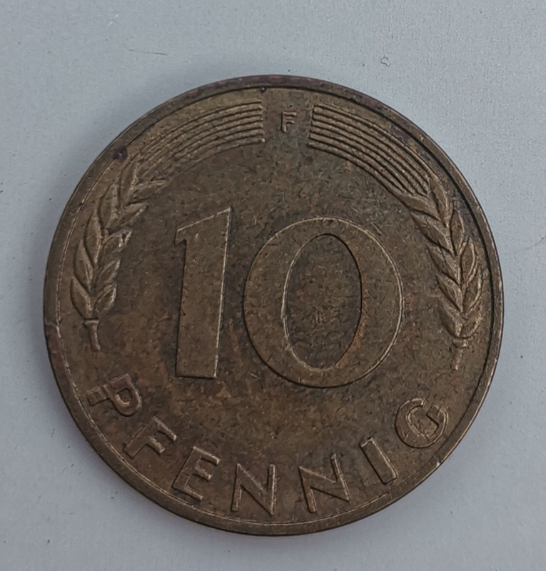 1972 German 10 Pfennig Bank deutscher Länder (F) (Germany, FRG) Coin For Sale.