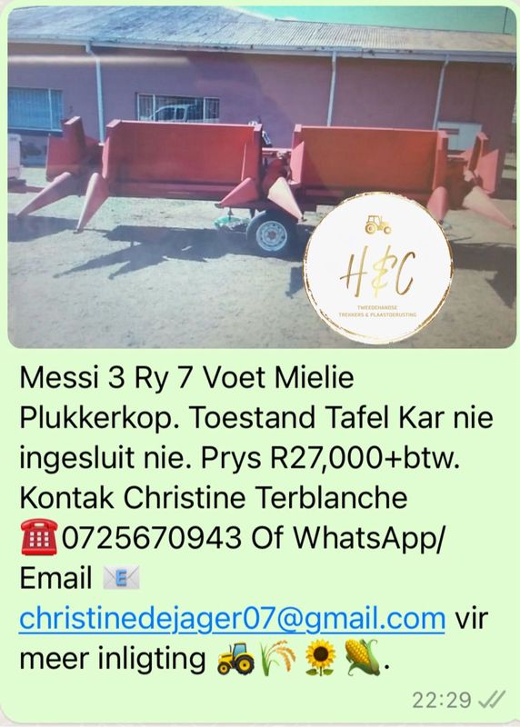 Messi 3 Ry 7 Voet Mielie Plukkerkop.