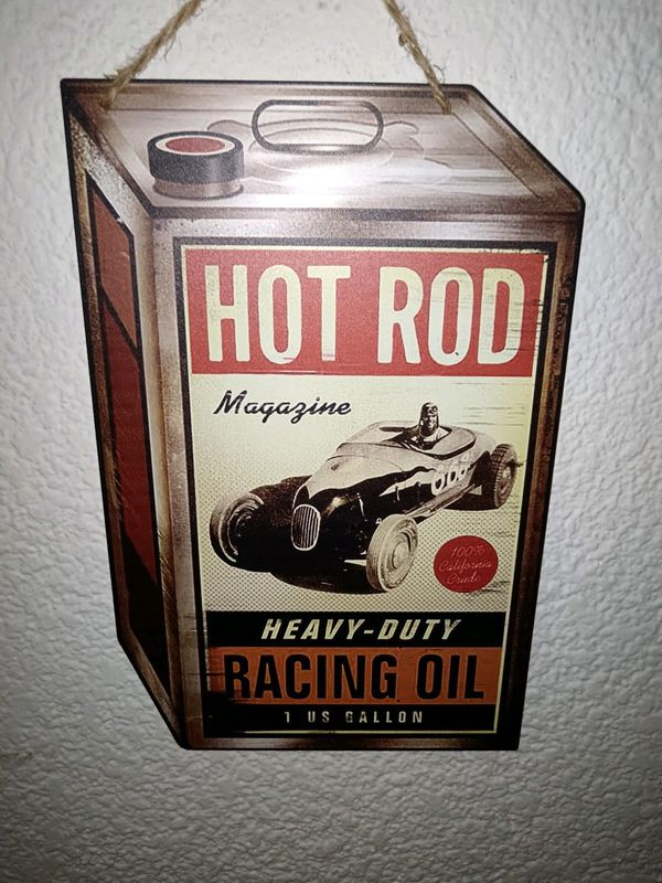 Hot rod/oil can garage Sign