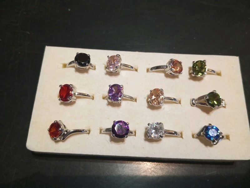 Set of 12 ladies assorted costume jewellery rings assorted various colours, ring size 18mm