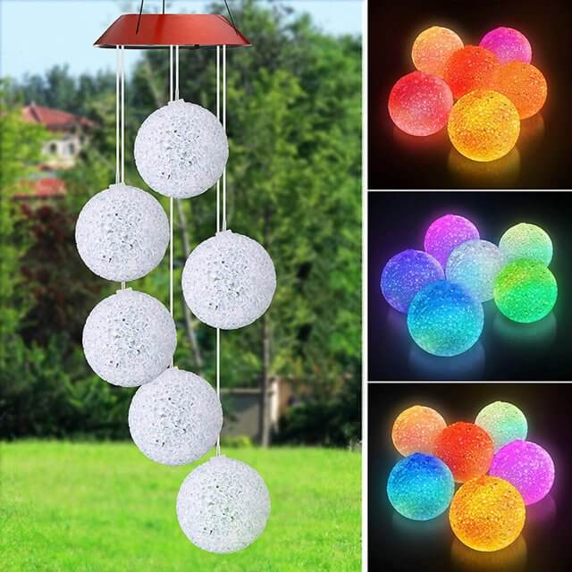 Crystal Swinging Balls Solar Color Changing Lights Wind Chimes
