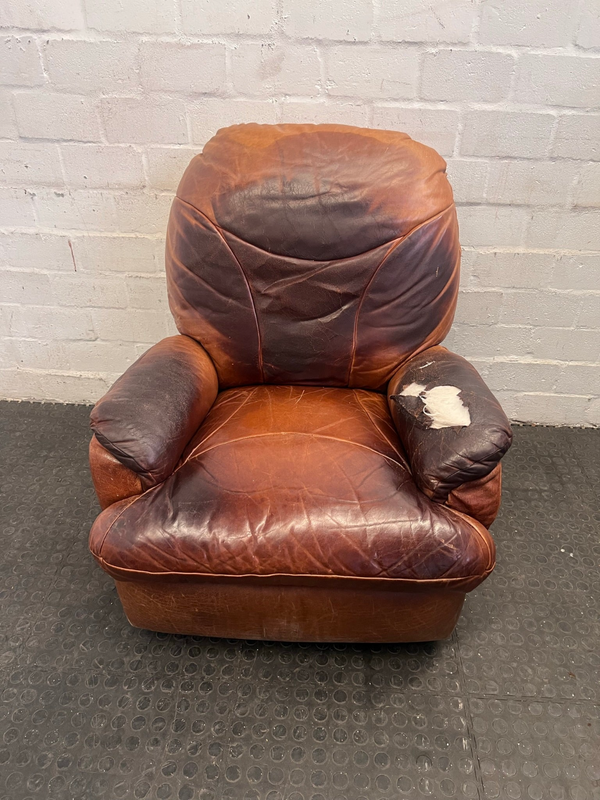 Brown Leather One Seater Recliner (Torn Leather)-