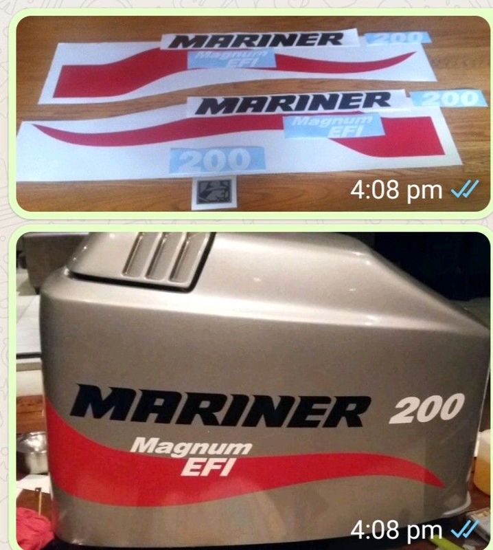 2003 - 15 Mariner outboard motor cowl decals sticker set