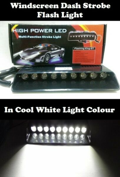 LED Windscreen Vehicle Strobe Dashboard COOL WHITE Light Very Long 9LED Version. Brand New Products.