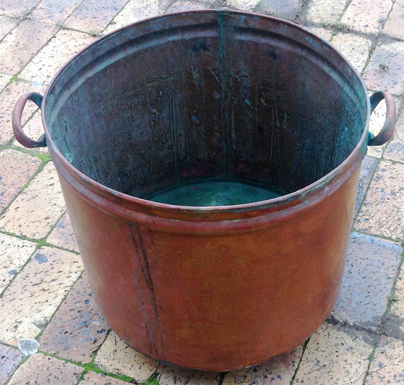 Vintage large copper and brass cauldron