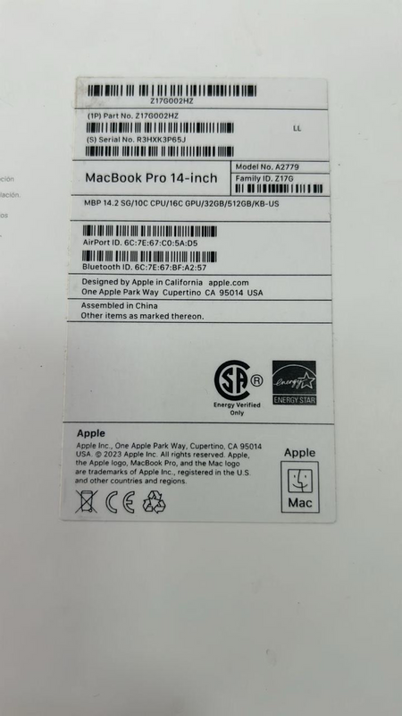 Macbook Pro 14 inch A2779