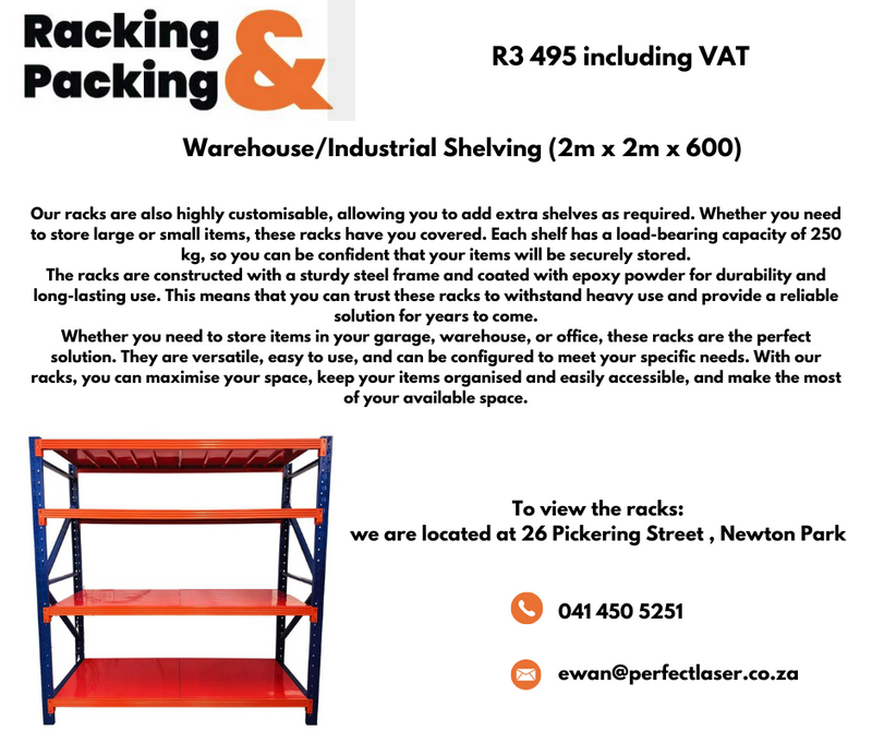 Warehouse/Industrial Shelves(2m x 2m x 600cm)