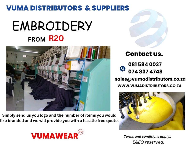Embroidery &amp; Branding &#64;Vuma Distributors.