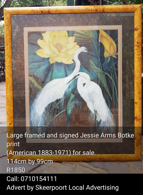 Large framed and signed Jessie arms botke Egrets and lotus flower print for sale