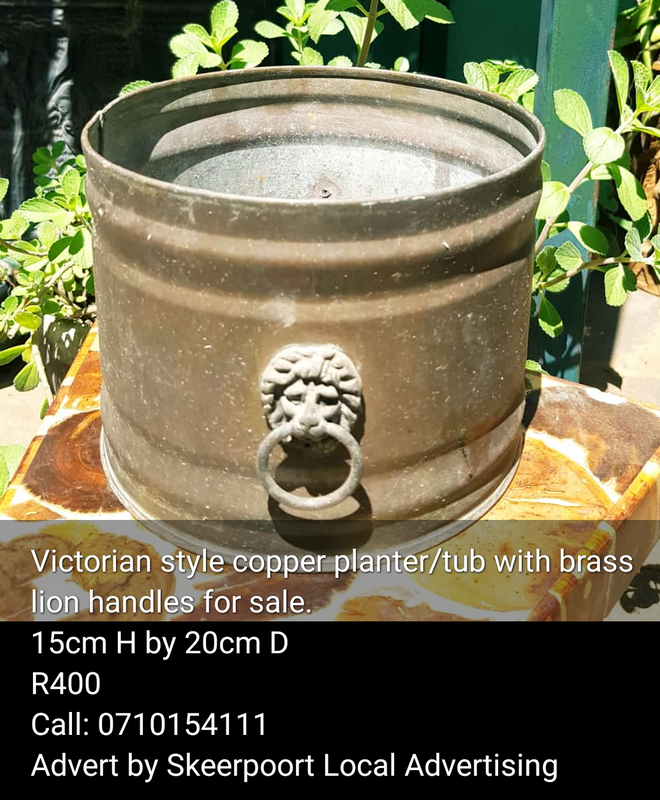Victorian style copper planter/ tub with brass lion handles for sale