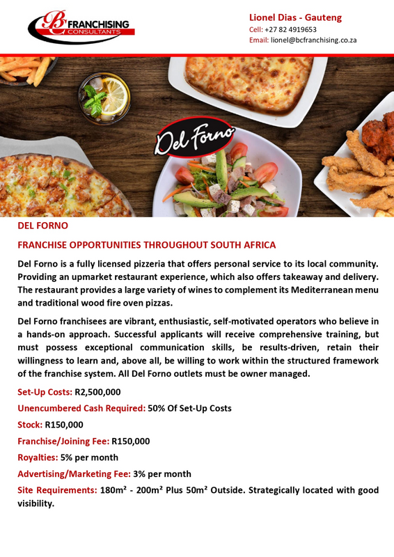 Del Forno Franchise Opportunities Available Throughout SA