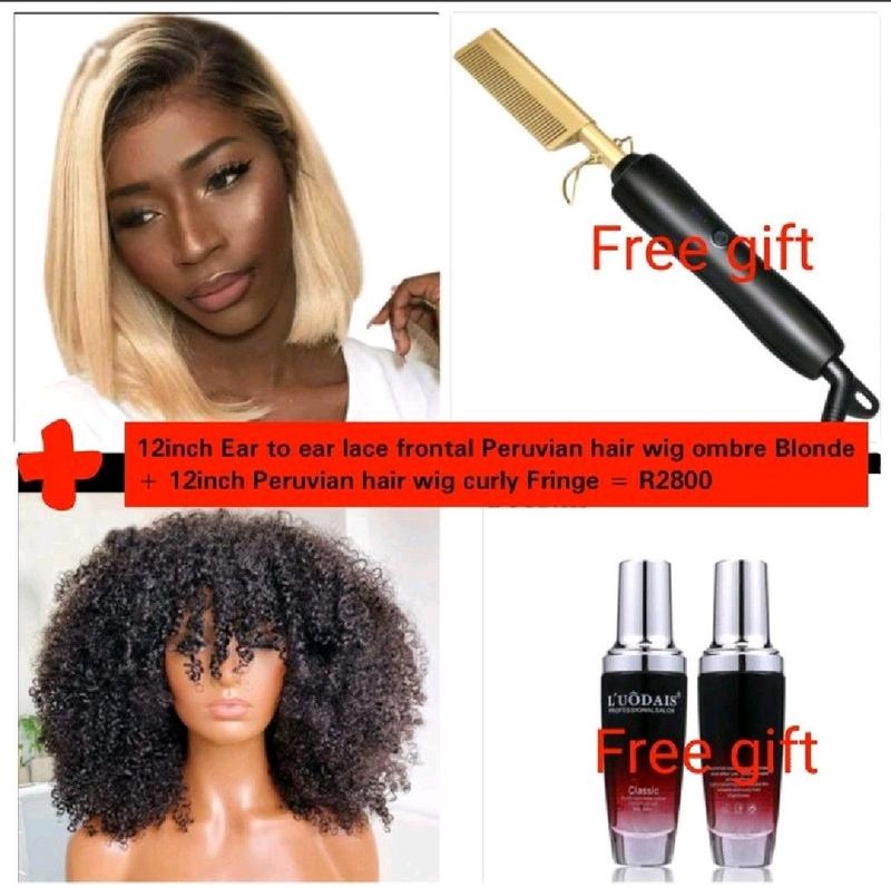 Combo, 12inch Ear to ear lace frontal wigs combos plus get 2 free gifts.