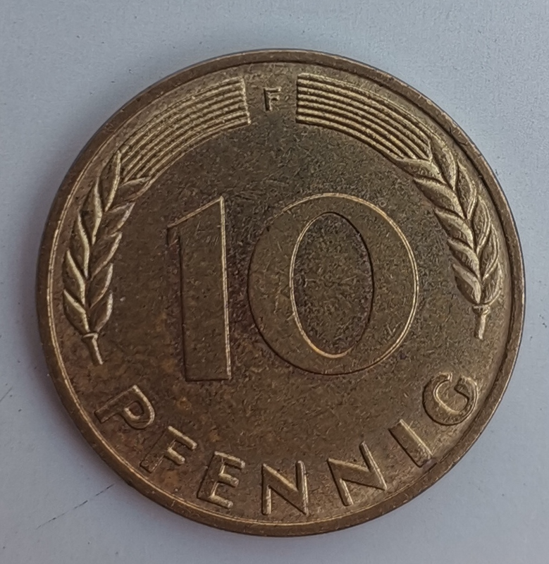 1968 German 10 Pfennig Bank deutscher Länder (F) (Germany, FRG) Coin For Sale