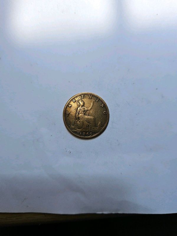 1865 Queen Victoria Bun Head Farthing Coin